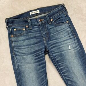 Rivet & Thread Jeans Women 24 Straight Cuffed Hem Distressed Dark Wash Whiskered